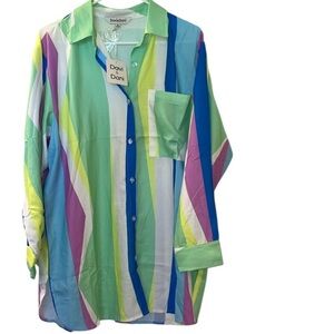 🆕 Davi & Dani Women's Multicolor Striped Long Sleeve Oversized Blouse Size M